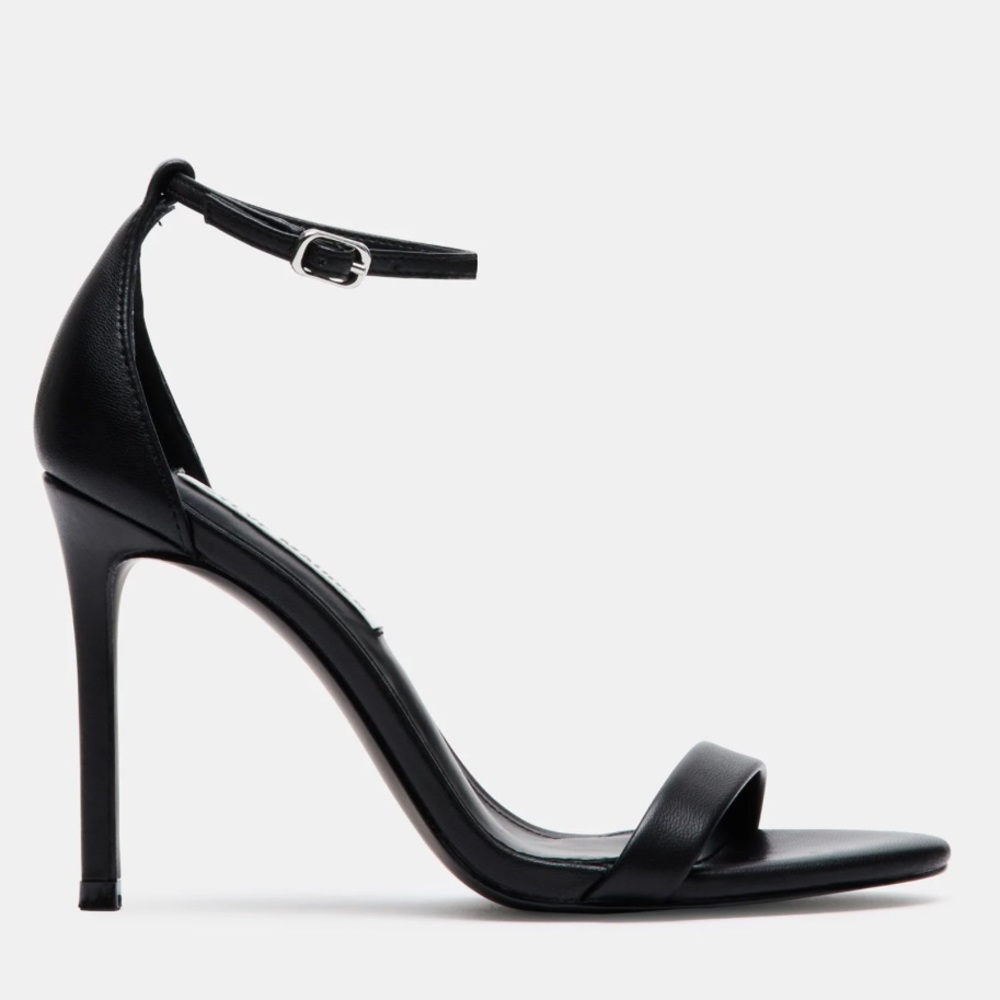 Steve Madden Black Leather Simple Strappy Heels